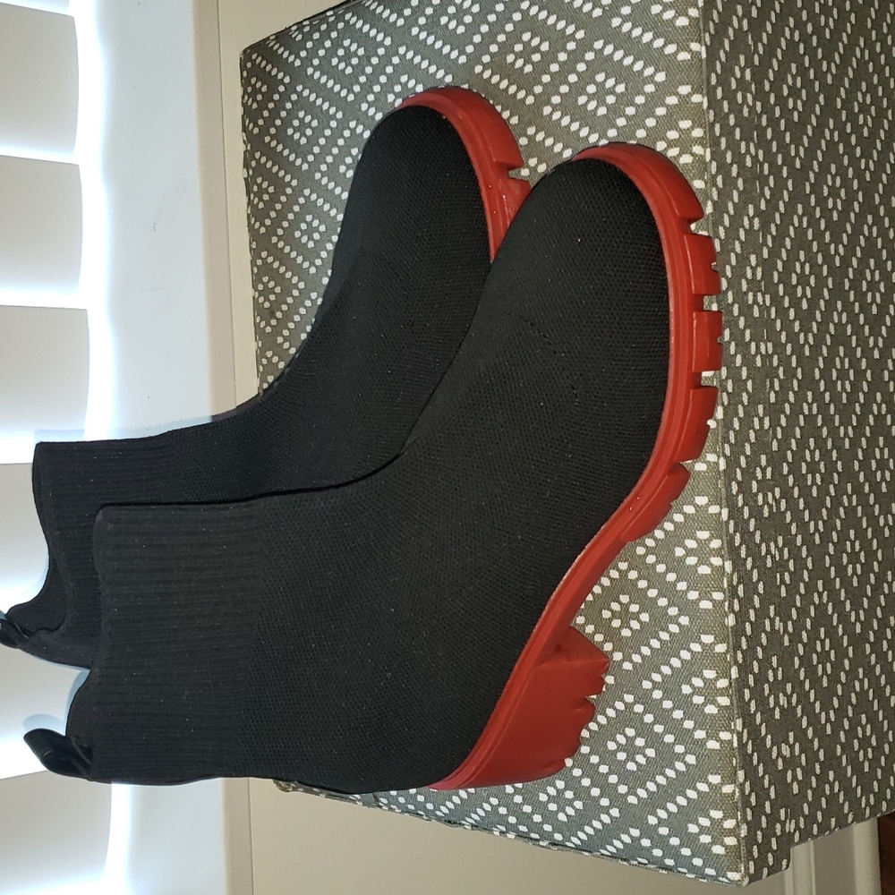 Black Sock Style red  rubber bottom Boots